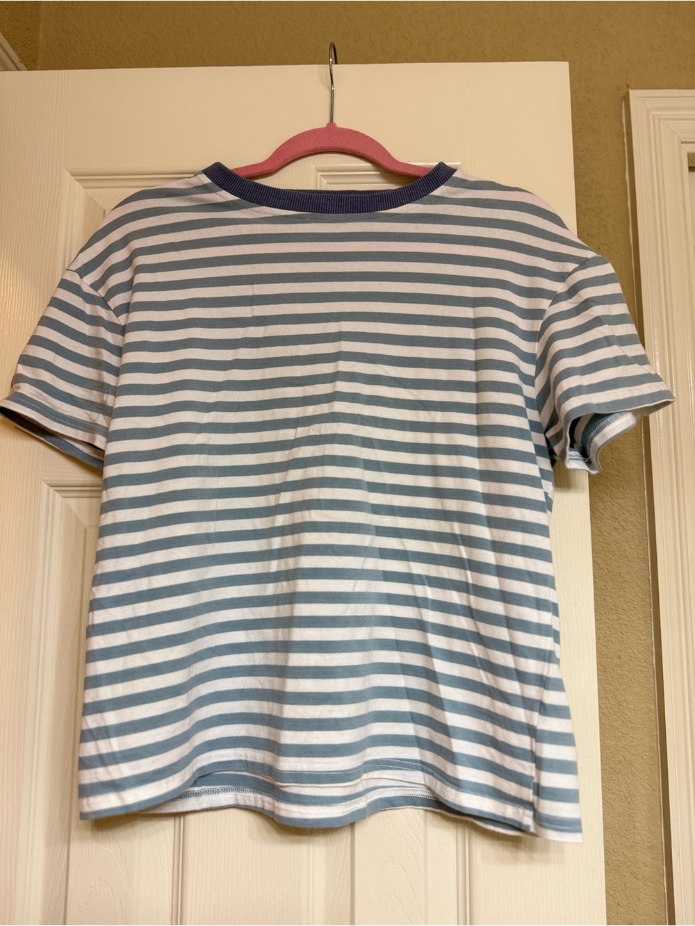 DAZY Striped Crew Neck Tee - Light Blue & White